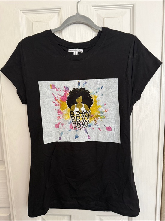 Reserved Tops - Pray Graphic Black Tee with Colorful Splash